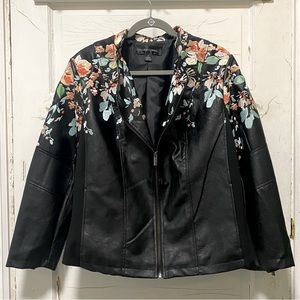 Colleen Lopez Floral Embroidered Leather Jacket 1X